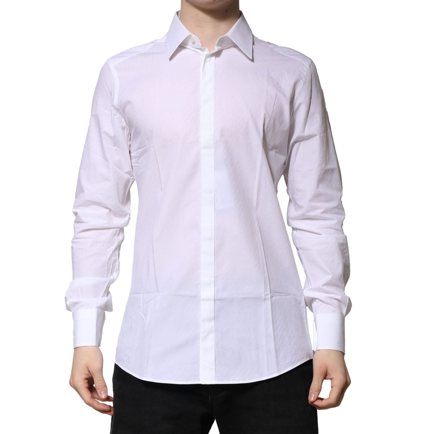 Dolce & Gabbana White GOLD Cotton Long Sleeves Men Formal Shirt