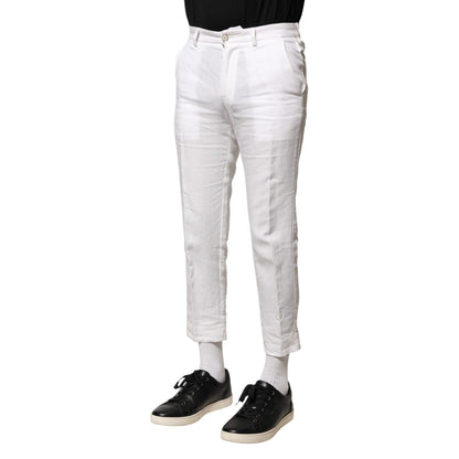 Dolce & Gabbana White Linen Mid Waist Cropped Pants