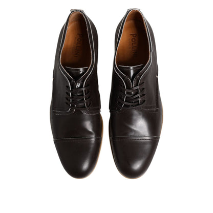 Pollini Dark Brown Leather Derby Lace Up Dress Formal Shoes Pollini