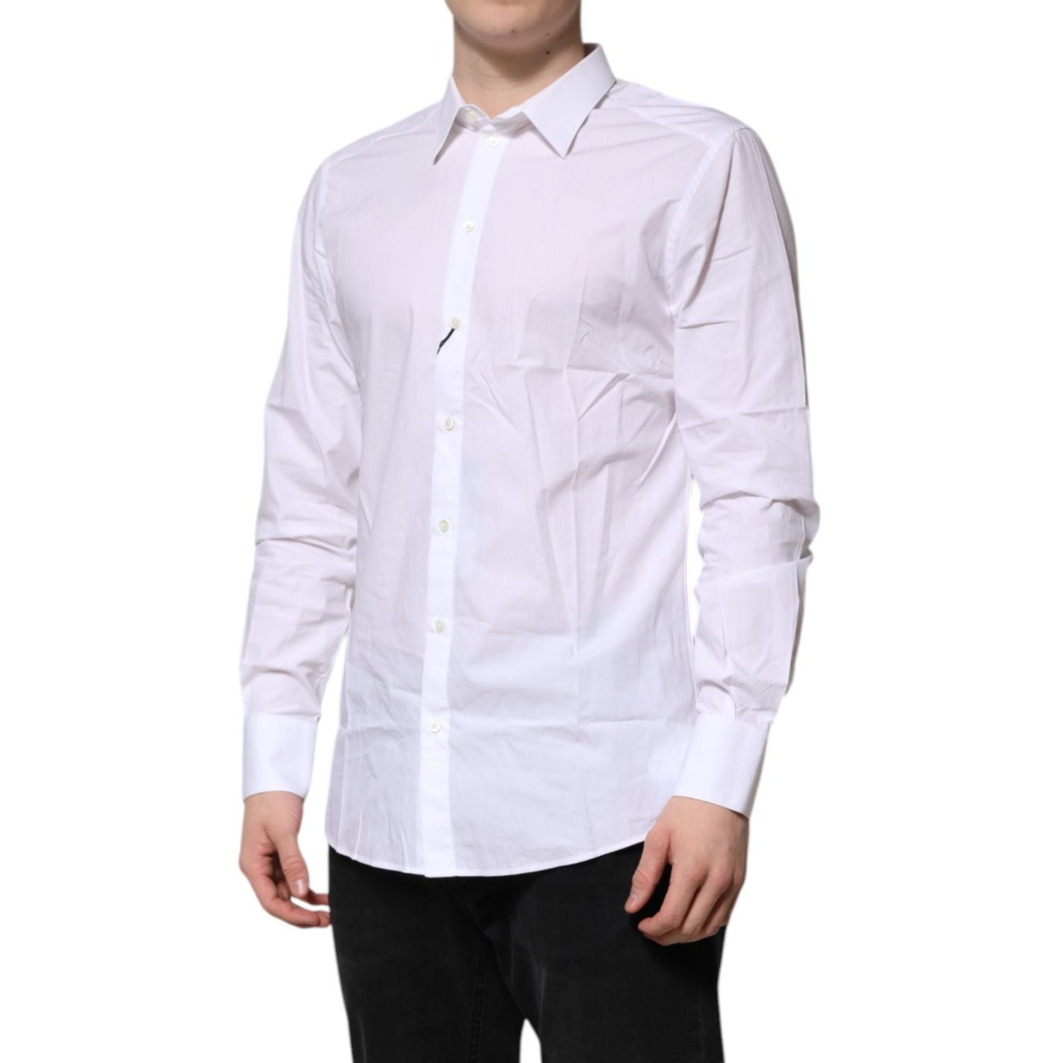 Dolce & Gabbana White Cotton GOLD Long Sleeves Dress Shirt