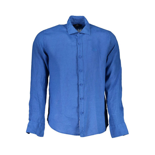 La Martina Blu Linen Men Shirt 1728,67403481248,Blue,Clothing,L,La Martina,M,Men,New with tags,S,Shirts - Clothing,XL