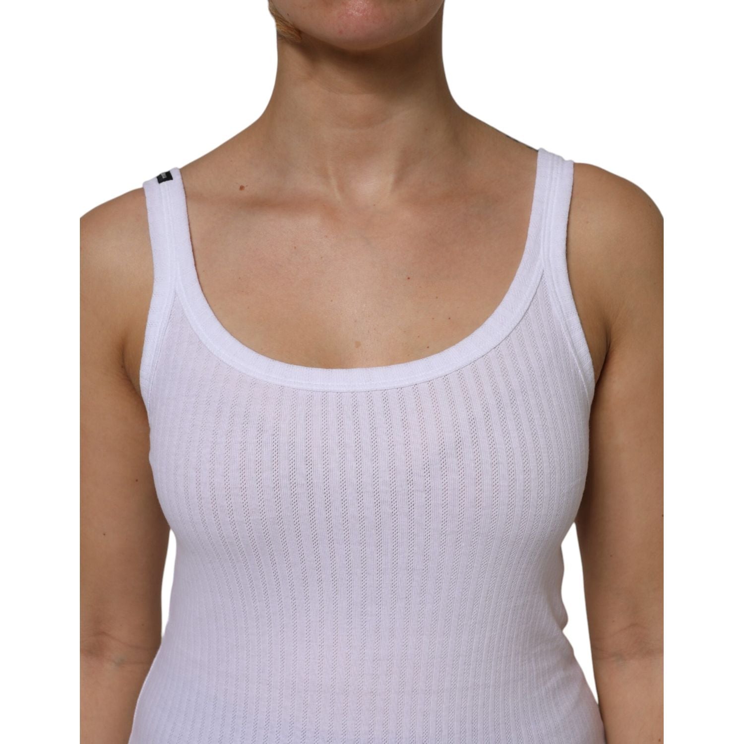 Dolce & Gabbana White Cotton Round Neck Sleeveless Tank Top