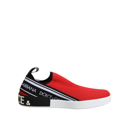 Dolce & Gabbana Red Logo Low Top Slip On Men Sneakers Shoes