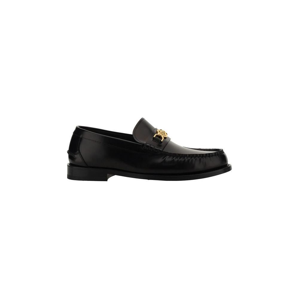 Versace Black Calf Leather Bos Taurus Slip-On Loafers