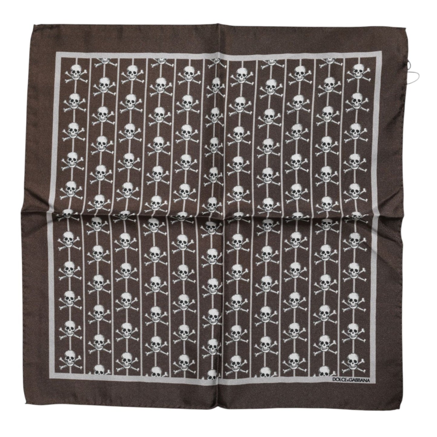 Dolce & Gabbana Brown Skull Silk Square Men Foulard Scarf
