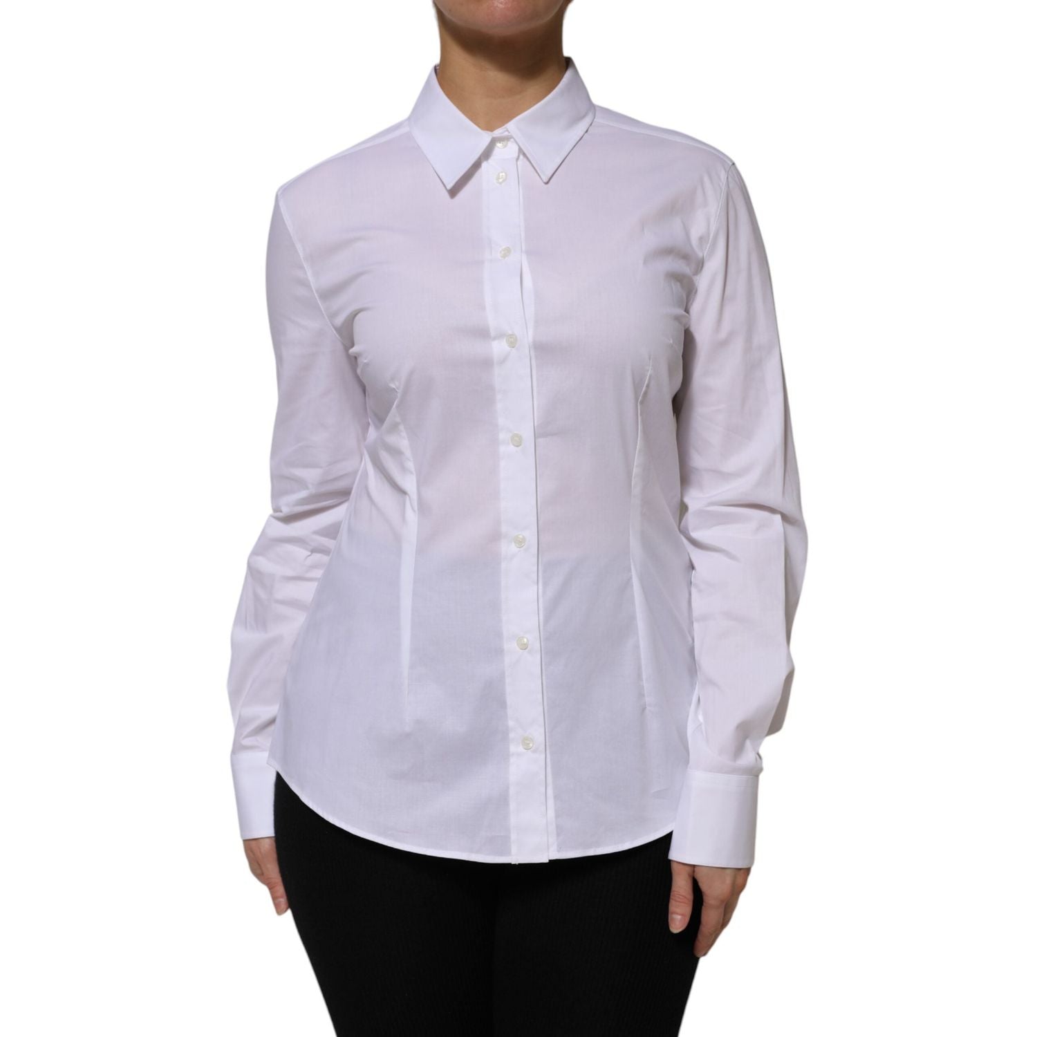 Dolce & Gabbana White Cotton Collared Long Sleeves Shirt Top