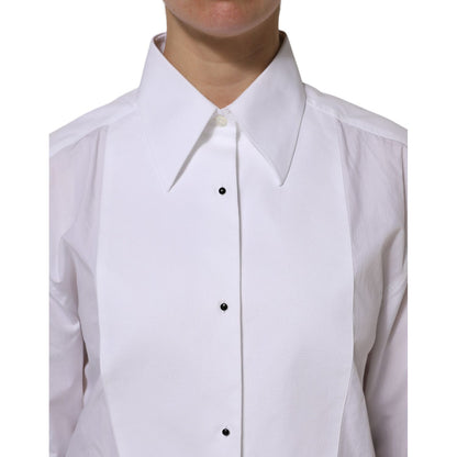Dolce & Gabbana White Cotton Long Sleeves Collared Top Shirt