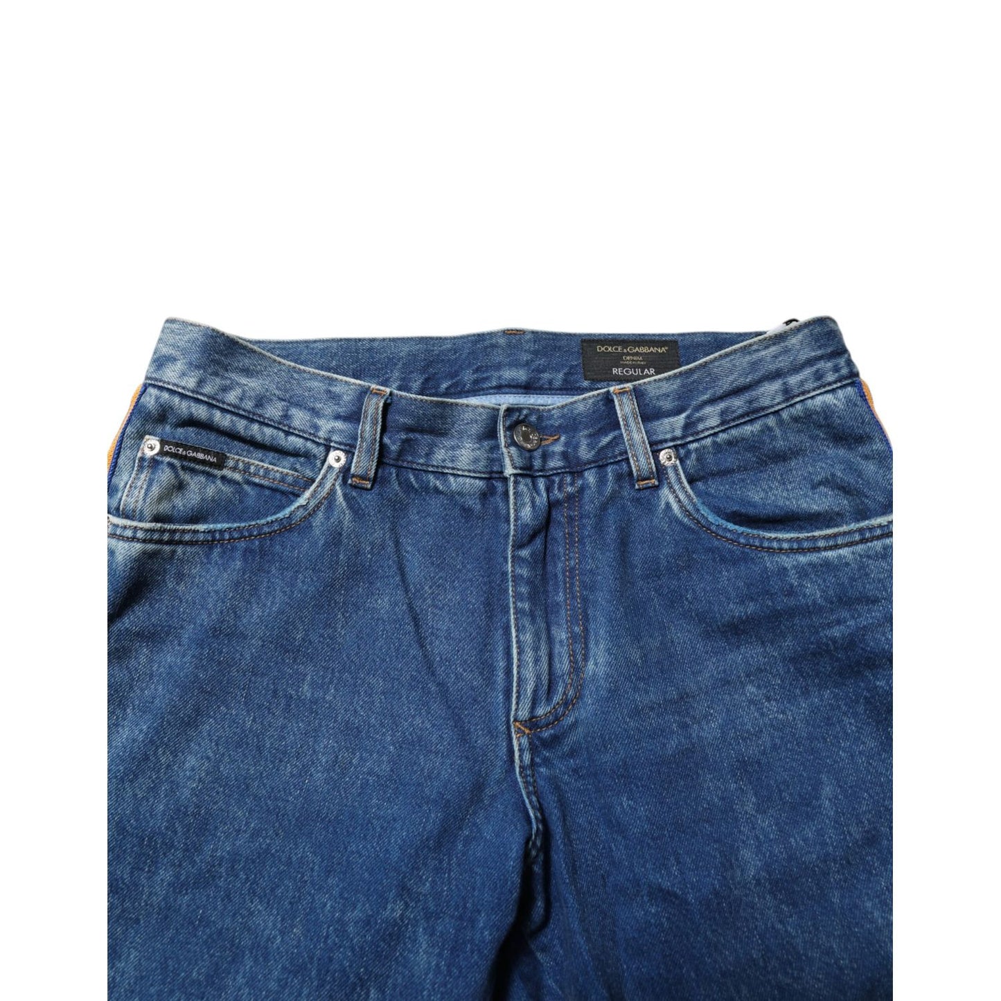 Dolce & Gabbana Blue Cotton Logo Plaque Denim Jeans