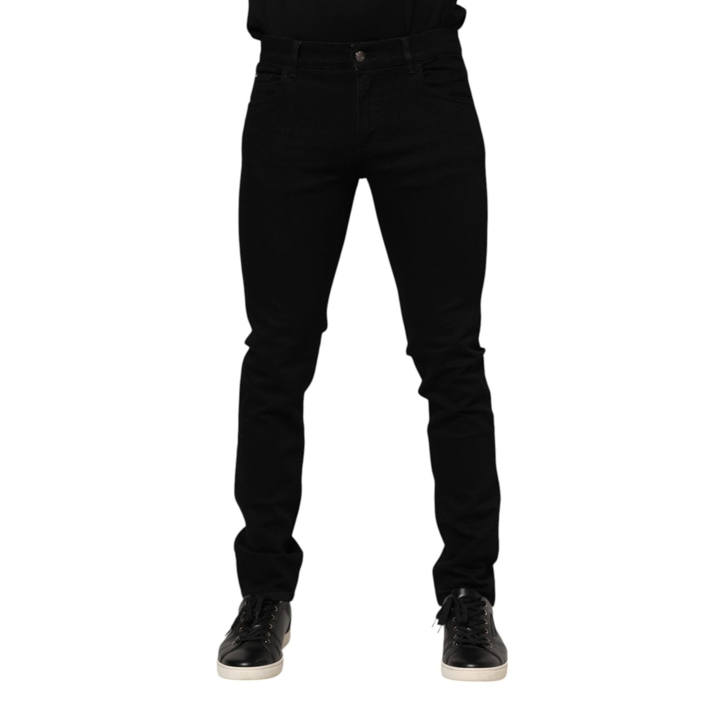 Dolce & Gabbana Dark Blue Cotton Logo Plaque GOLD Denim Jeans