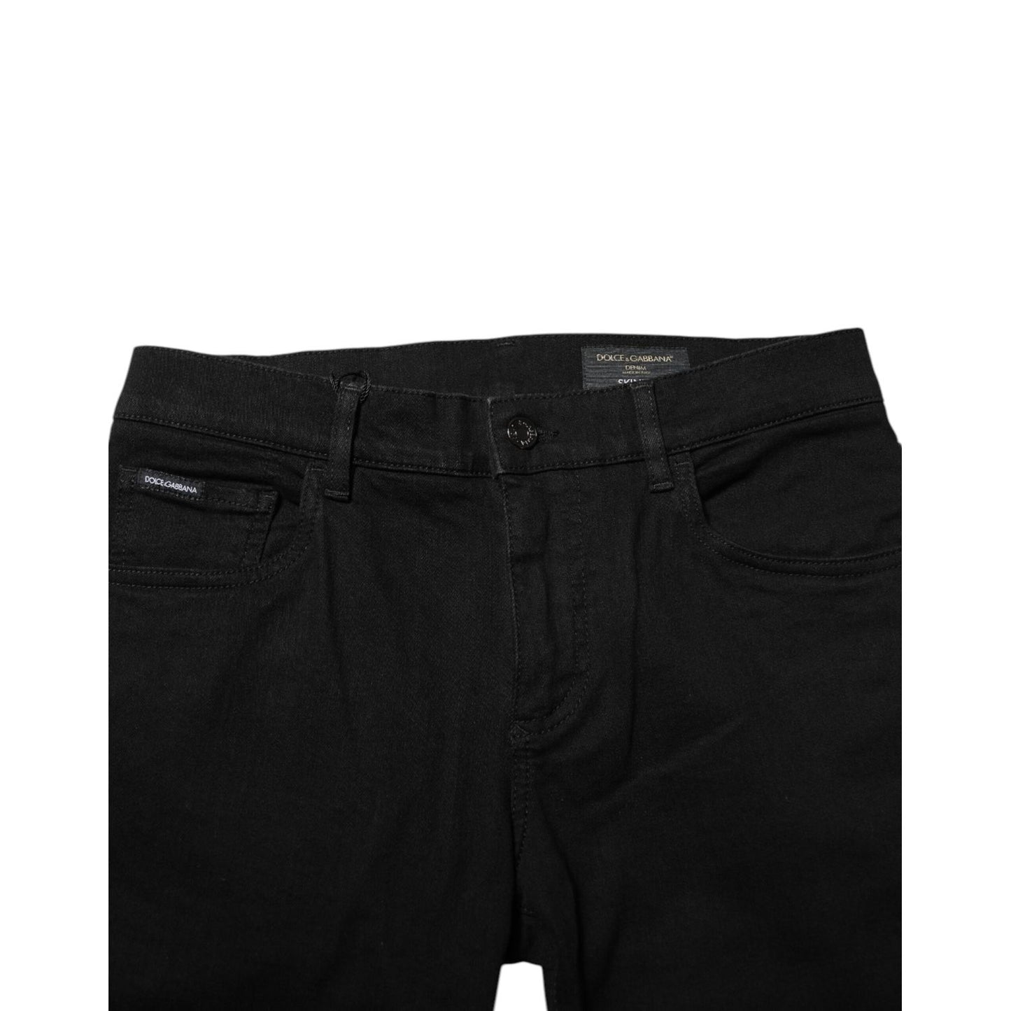 Dolce & Gabbana Dark Blue Cotton Logo Plaque GOLD Denim Jeans