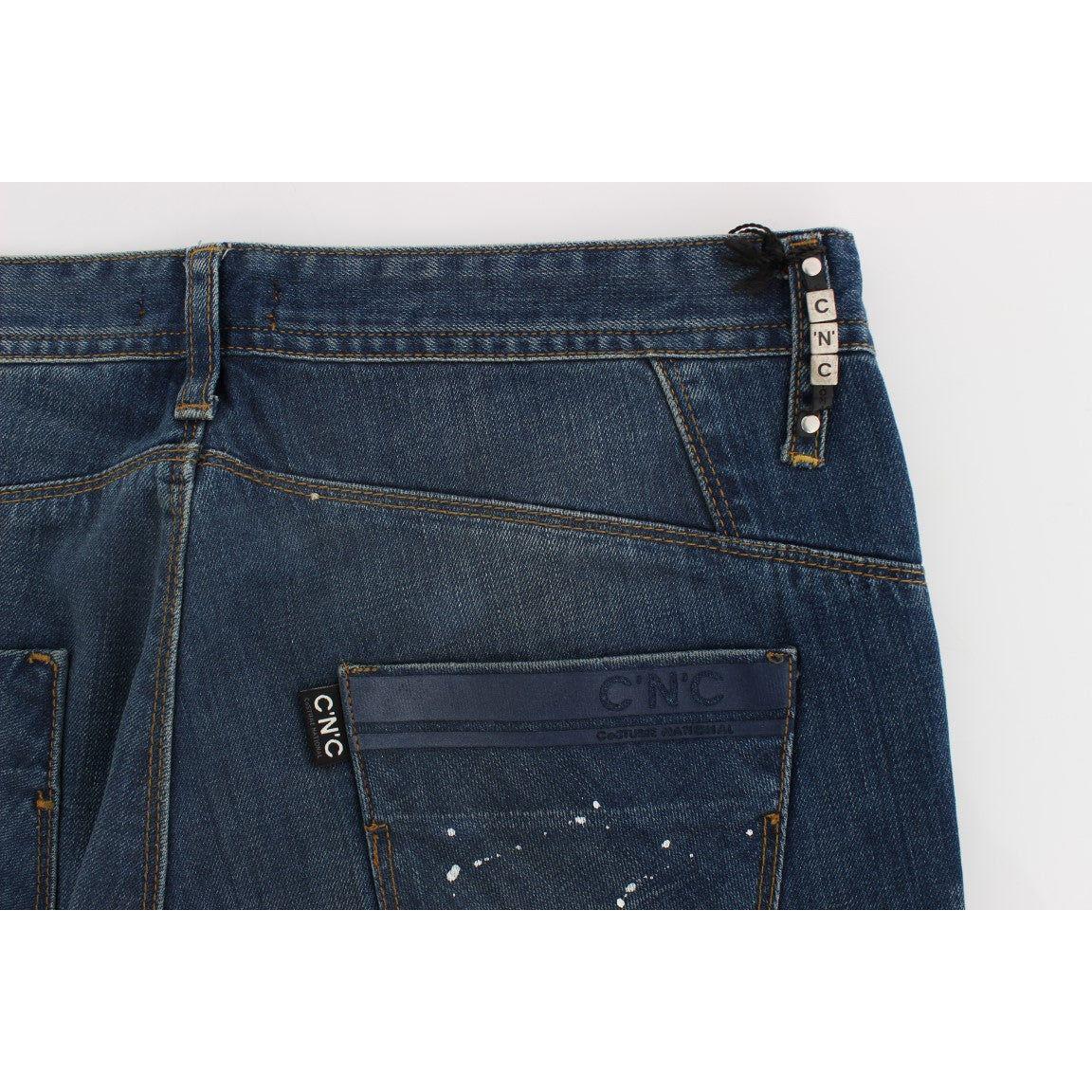 时尚蓝色水洗修身牛仔裤