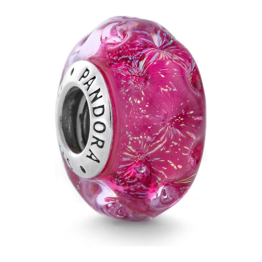 PANDORA CHARMS Mod. WAVY STERLING SILVER CHARM WITH IRIDESCENT AND PINK MURANO DESIGNER FASHION JEWELLERY PANDORA