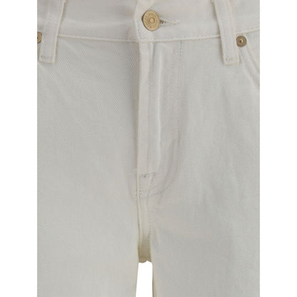 7FOR Cream Cotton Flared Jeans 7FOR