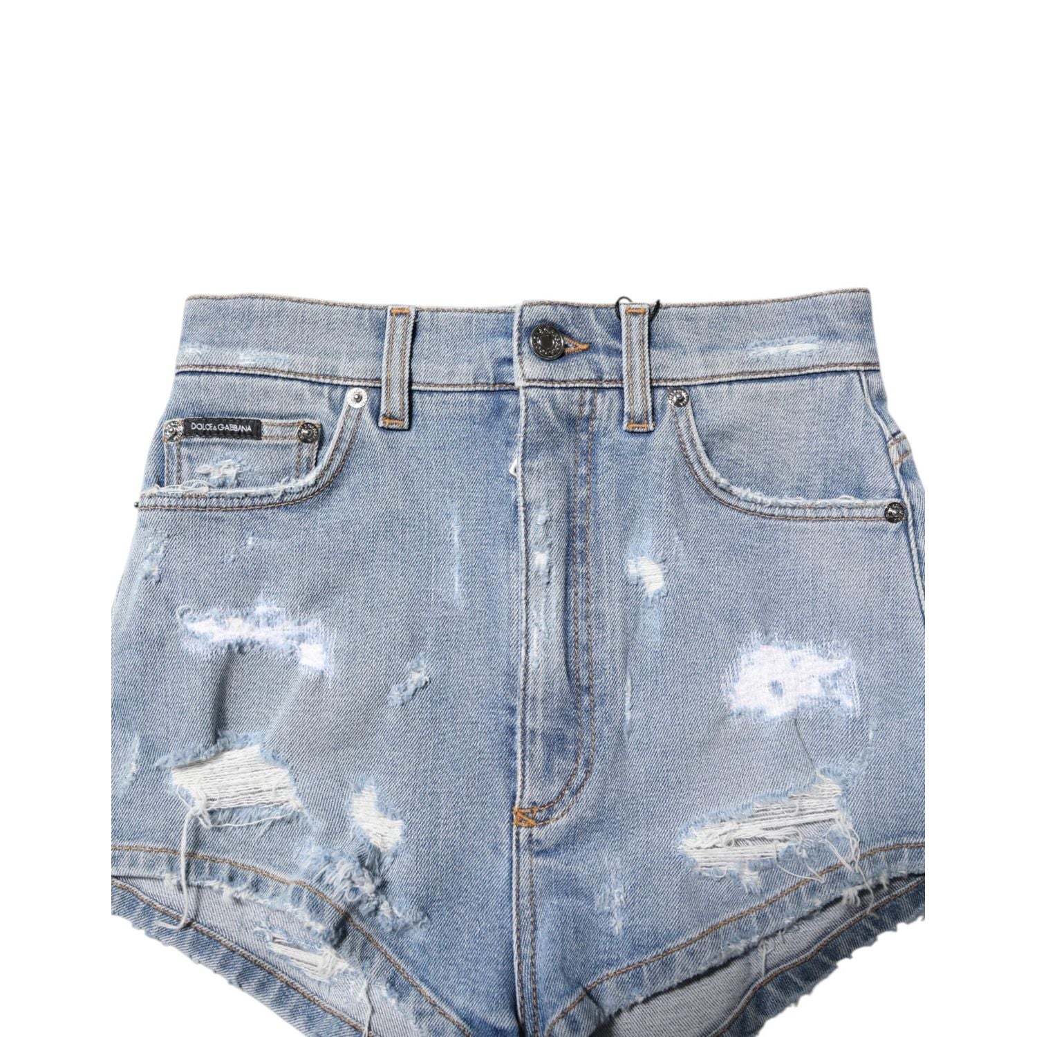 Dolce & Gabbana Blue Tattered Denim Cotton Hot Pants Shorts
