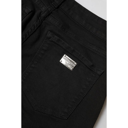 Dolce & Gabbana Black Cotton Logo Skinny Mid Waist Denim Jeans