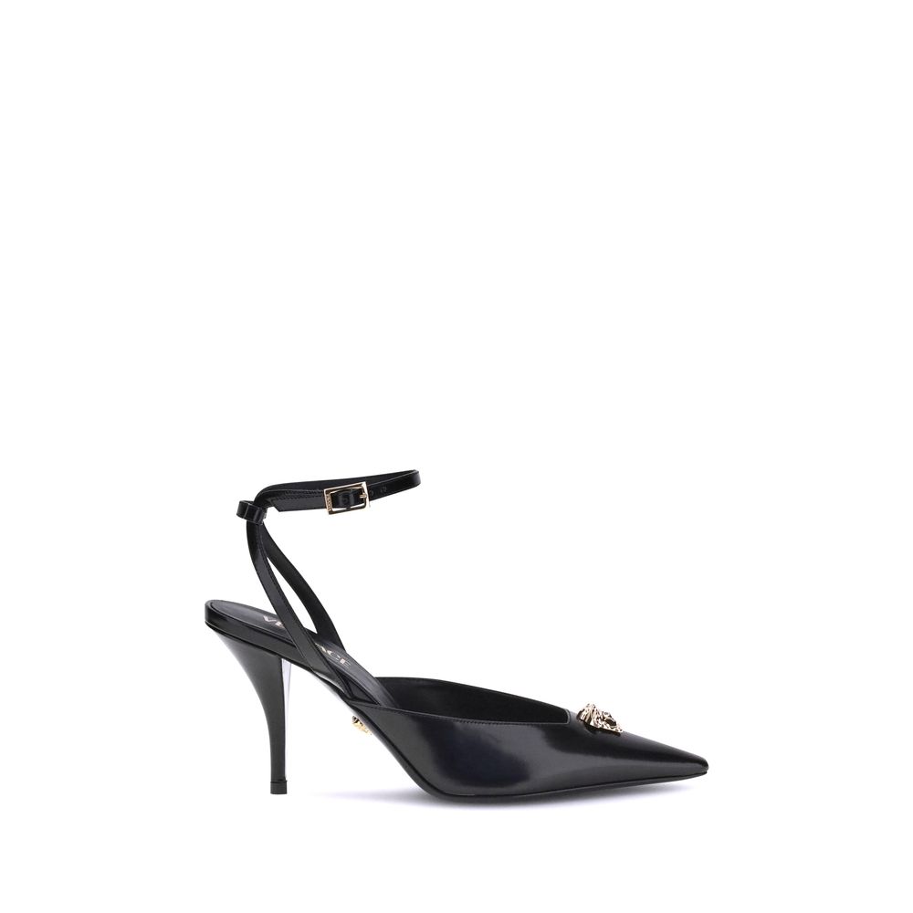 Versace Black Calf Leather Bos Taurus High Heel Pumps Versace