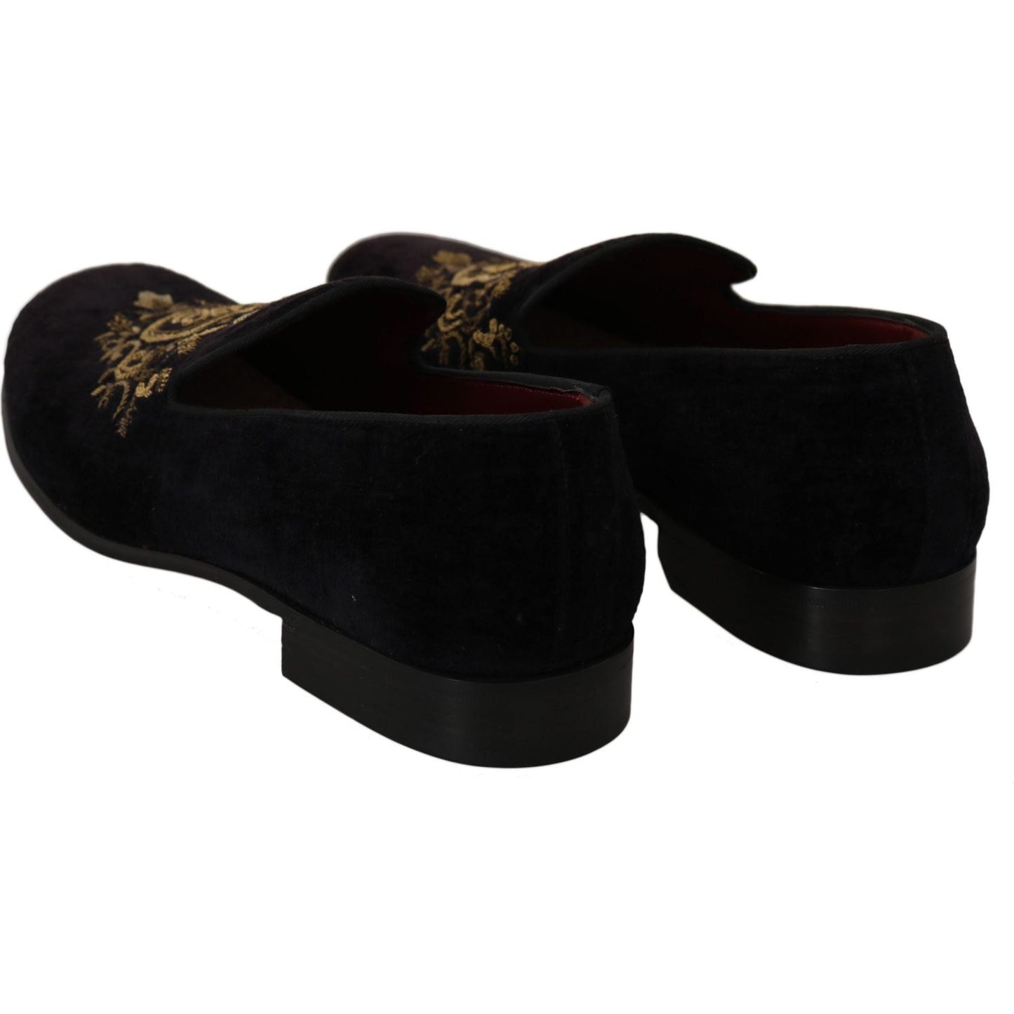 Dolce & Gabbana Elegant Black Loafers with Gold Crown Embroidery Dolce & Gabbana