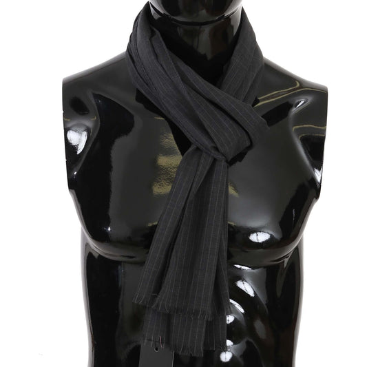 Dolce & Gabbana Gray 100% Wool Striped Pattern Wrap Scarf Dolce & Gabbana