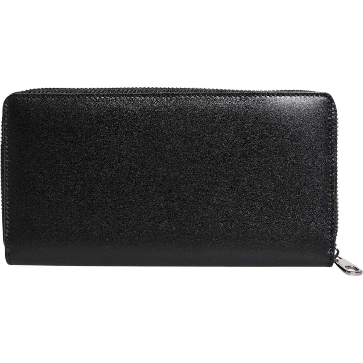 Dolce & Gabbana Black Leather Logo Plaque Zip Around Continental Wallet