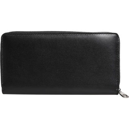 Dolce & Gabbana Black Leather Logo Plaque Zip Around Continental Wallet