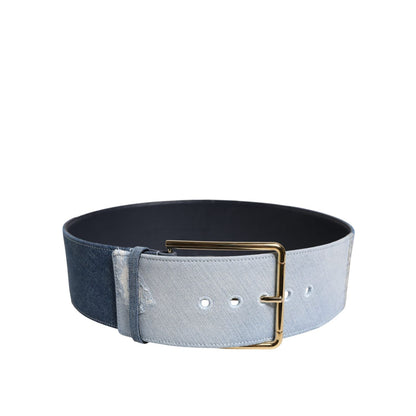 Dolce & Gabbana Two Tone Blue Denim Gold Metal Buckle Belt