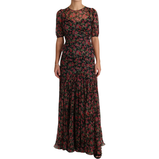 Dolce & Gabbana Black Floral Roses A-Line Shift Gown Dress