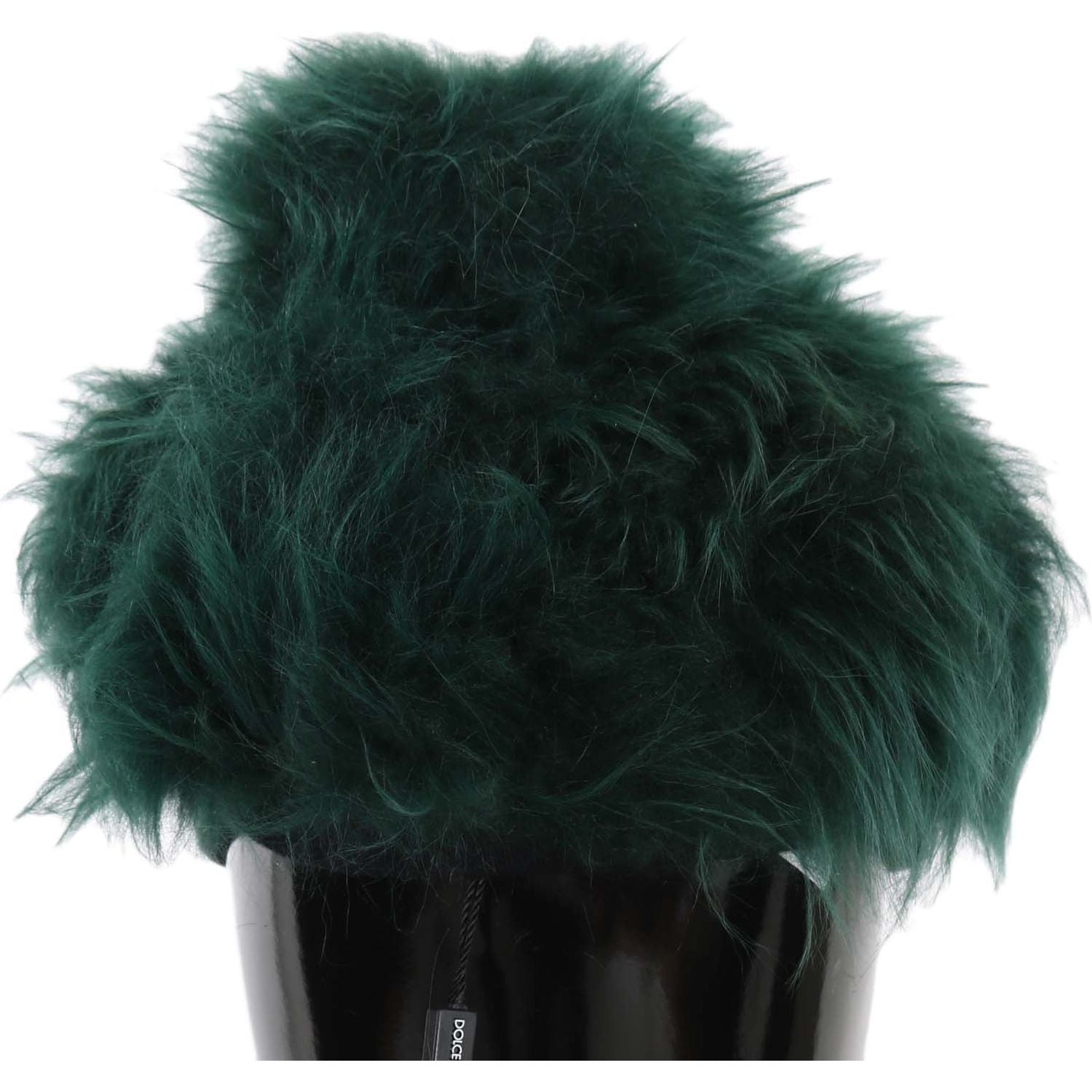 Dolce & Gabbana Green Fur DG Logo Embroidered Cloche Hat