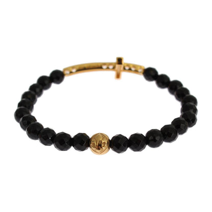 Nialaya Agate Stone Gold CZ Cross 925 Silver Bracelet