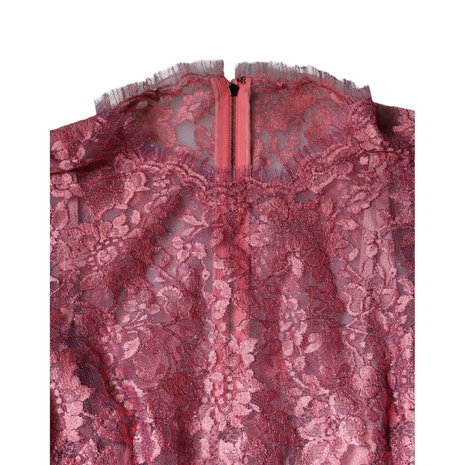 Dolce & Gabbana Pink Floral Lace Long Sleeve Midi Dress