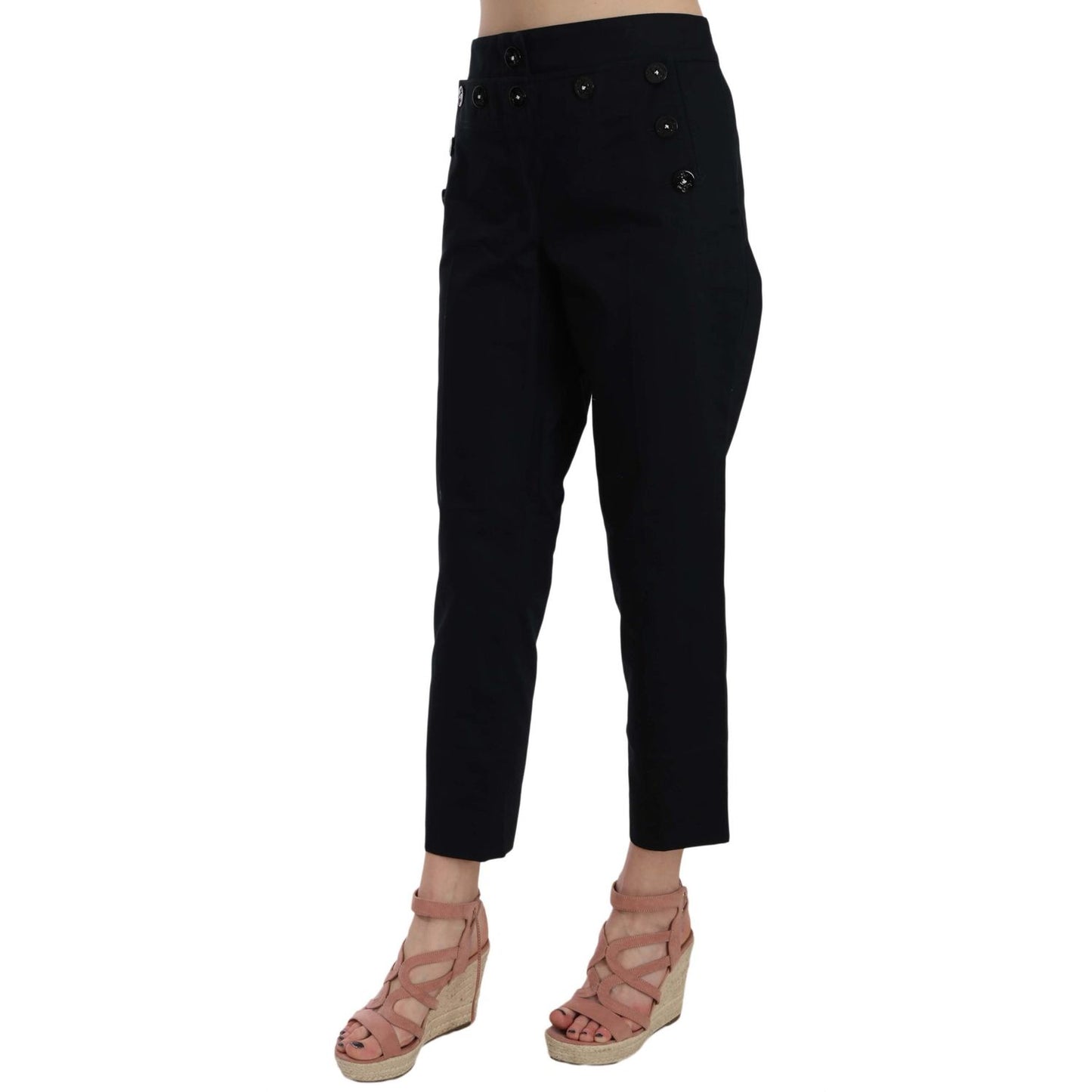 Dolce & Gabbana Black Cropped Front Button Embellished Pants Dolce & Gabbana
