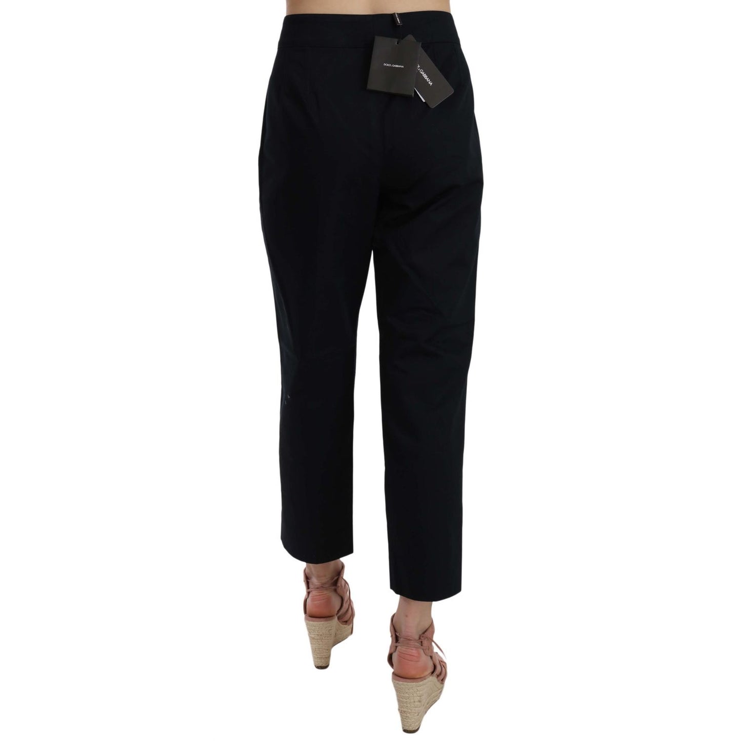 Dolce & Gabbana Black Cropped Front Button Embellished Pants Dolce & Gabbana