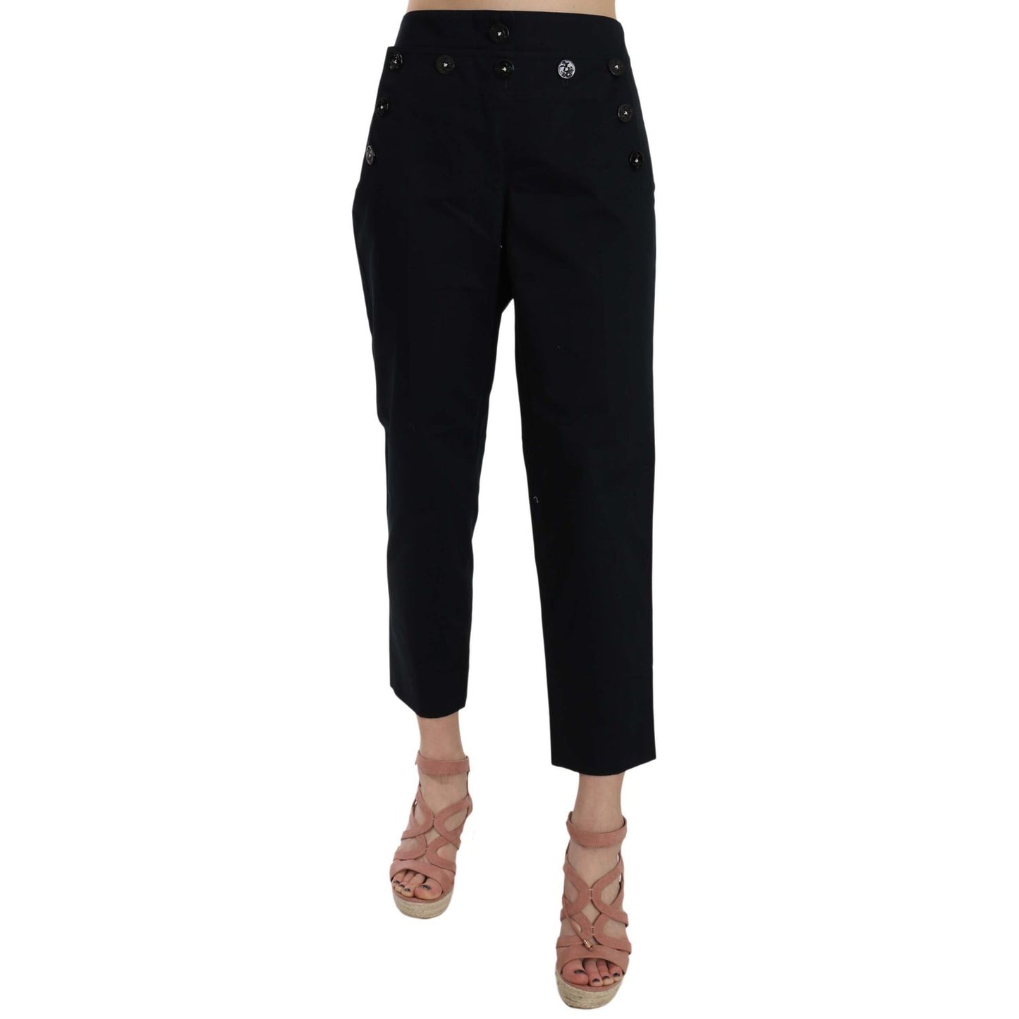 Dolce & Gabbana Black Cropped Front Button Embellished Pants Dolce & Gabbana