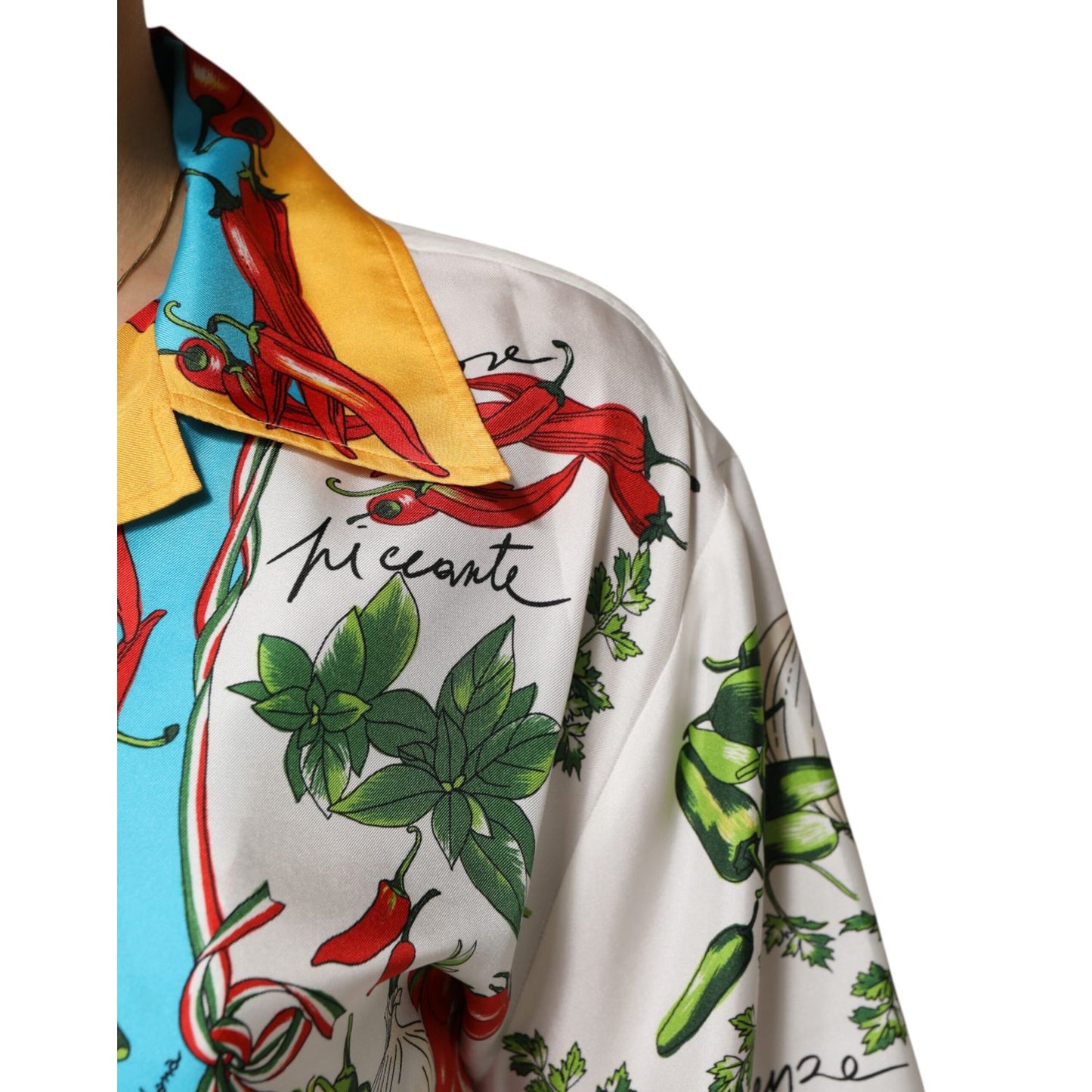 Dolce & Gabbana Multicolor Chili Silk Cropped Blouse Top