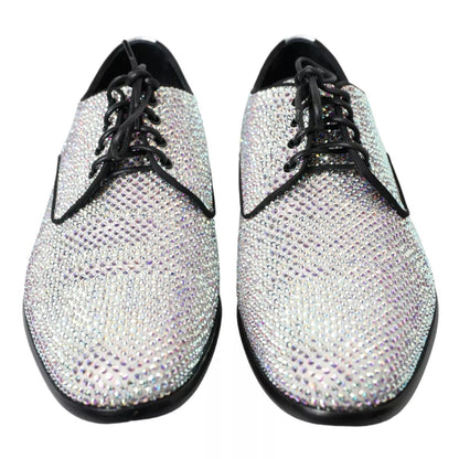 Dolce & Gabbana Silver Leather Rhinestones Derby Shoes