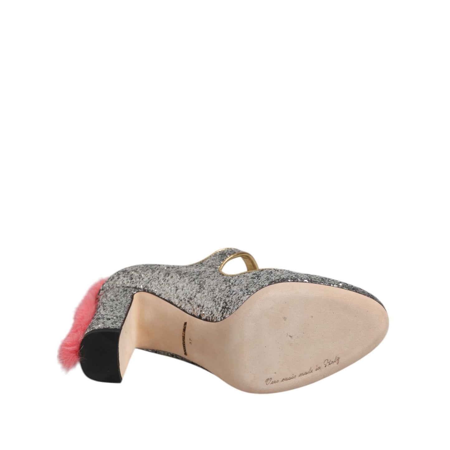 Dolce & Gabbana Silver Glitter Mink Fur VALLY Pump Shoes