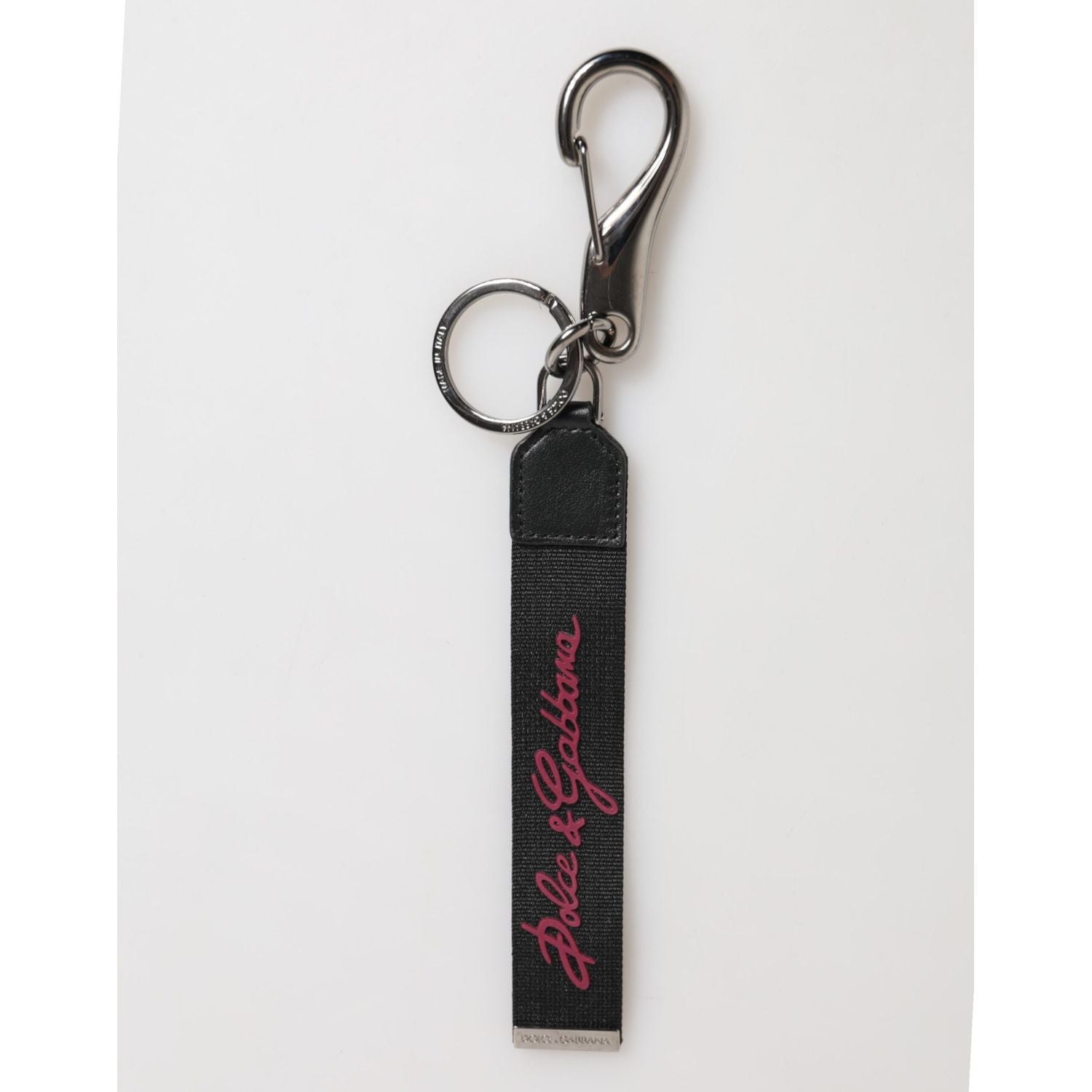 Dolce & Gabbana Black Red Polyester DG Logo Silver Men Keychain Keyring