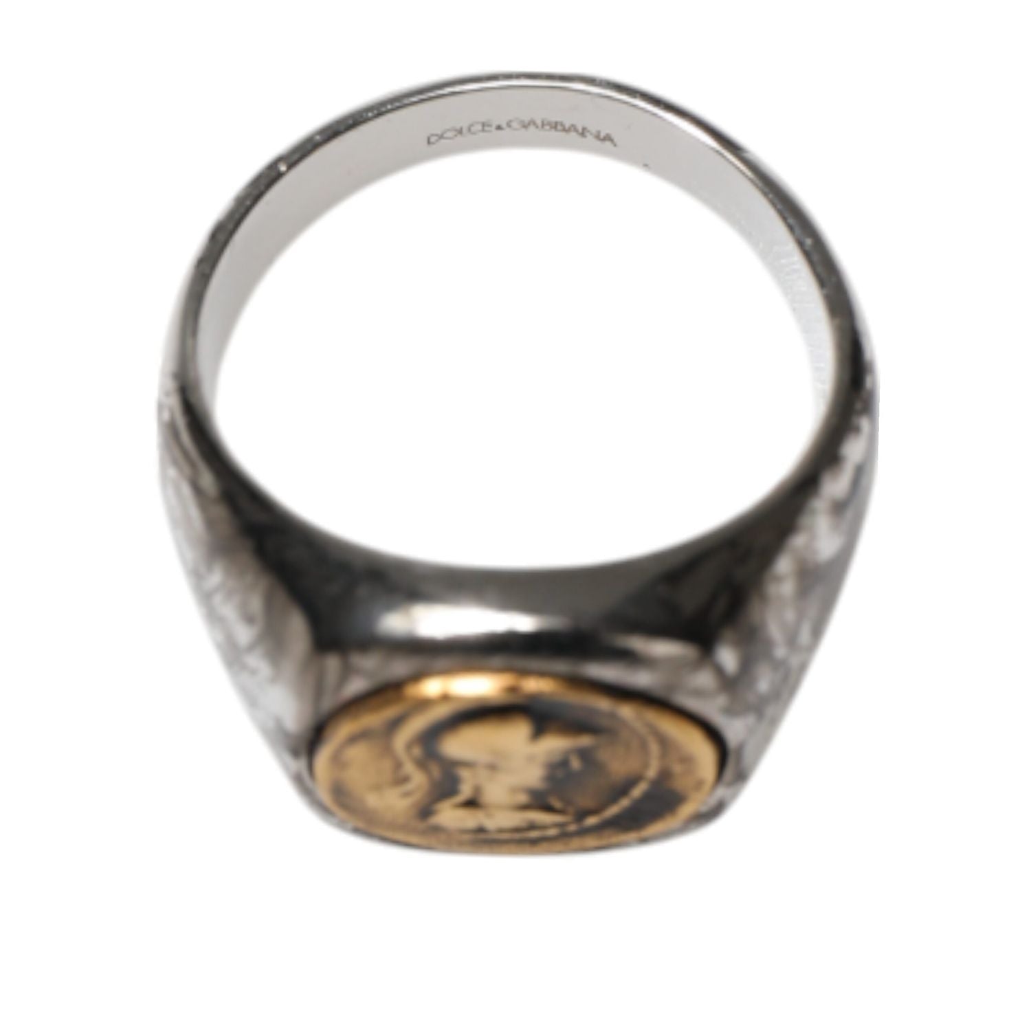 Dolce & Gabbana Silver Tone Engraved Two Color Real Brass Ring