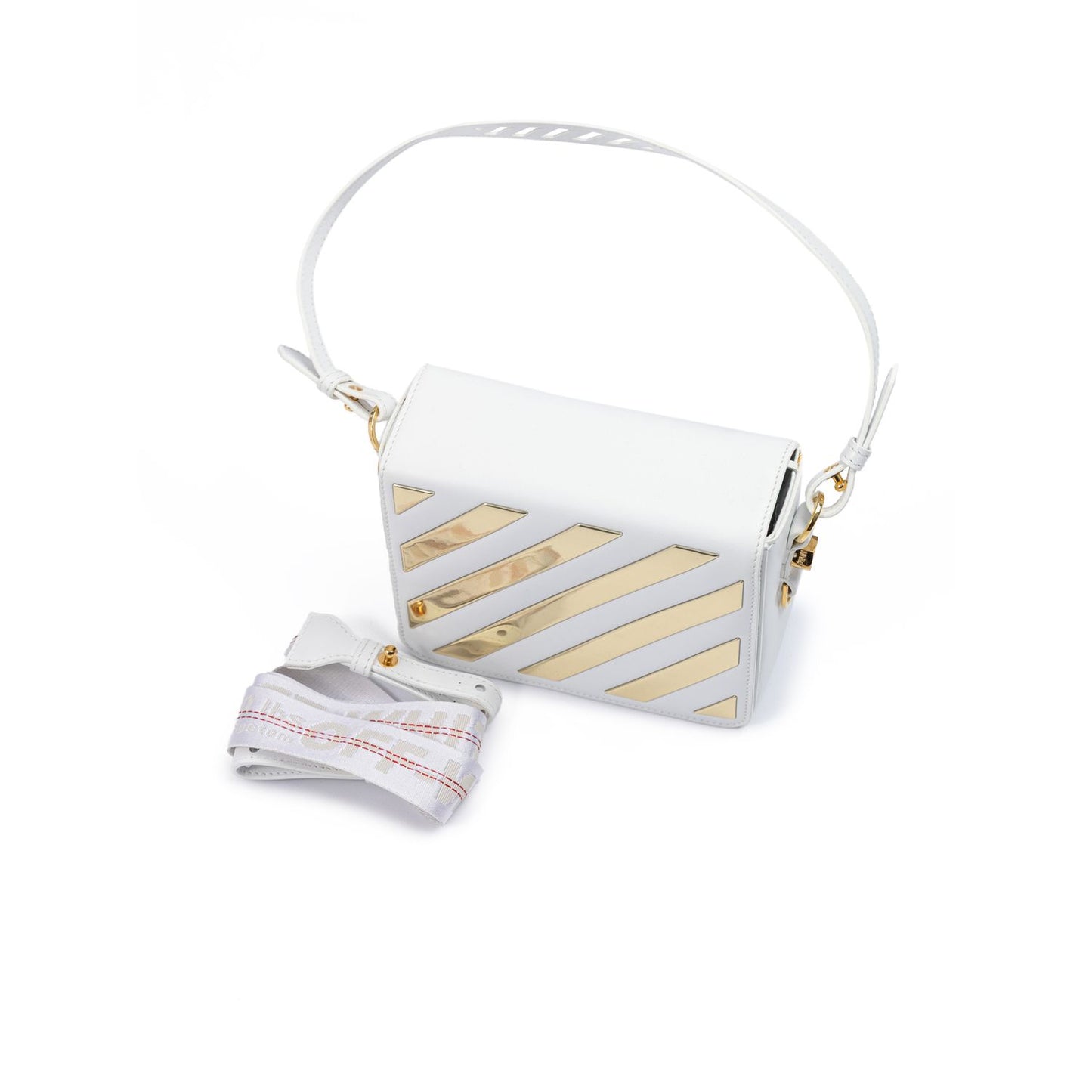 Off-White White/Gold Metallic Stripe Crossbody Bag Off-White