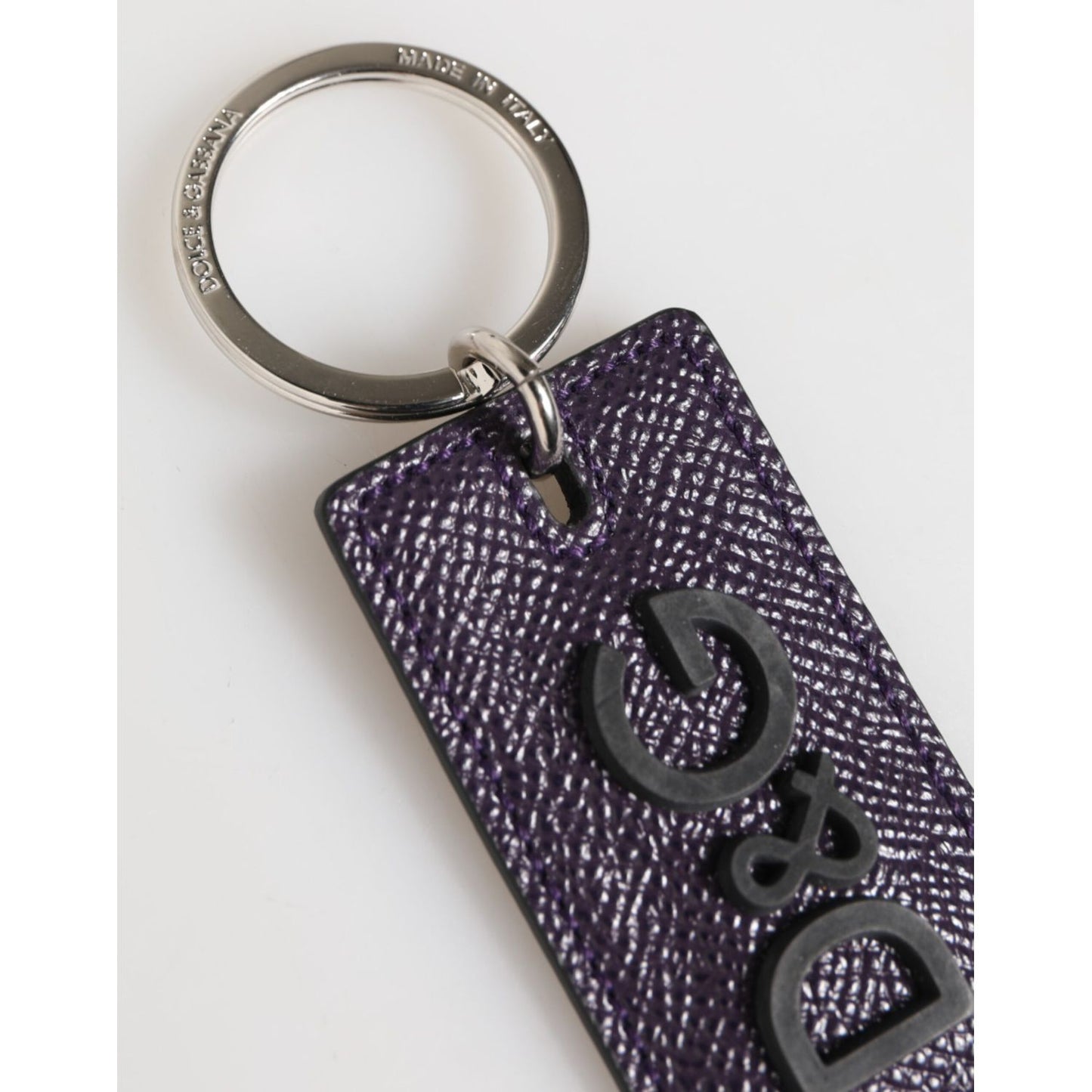 Dolce & Gabbana Violet Leather Logo Metal Ring Men Keychain Keyring