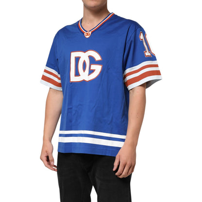 Dolce & Gabbana Blue Cotton DG Logo Mesh Jersey T-shirt