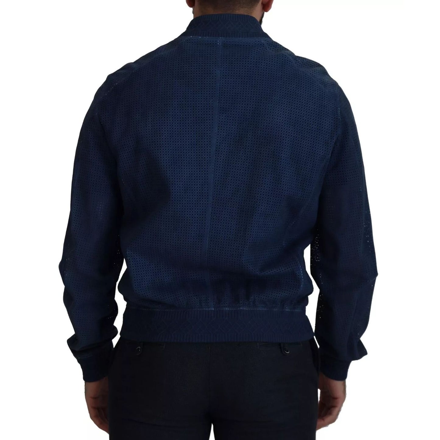 Dolce & Gabbana Blue Leather Perforated Full Zip Jacket