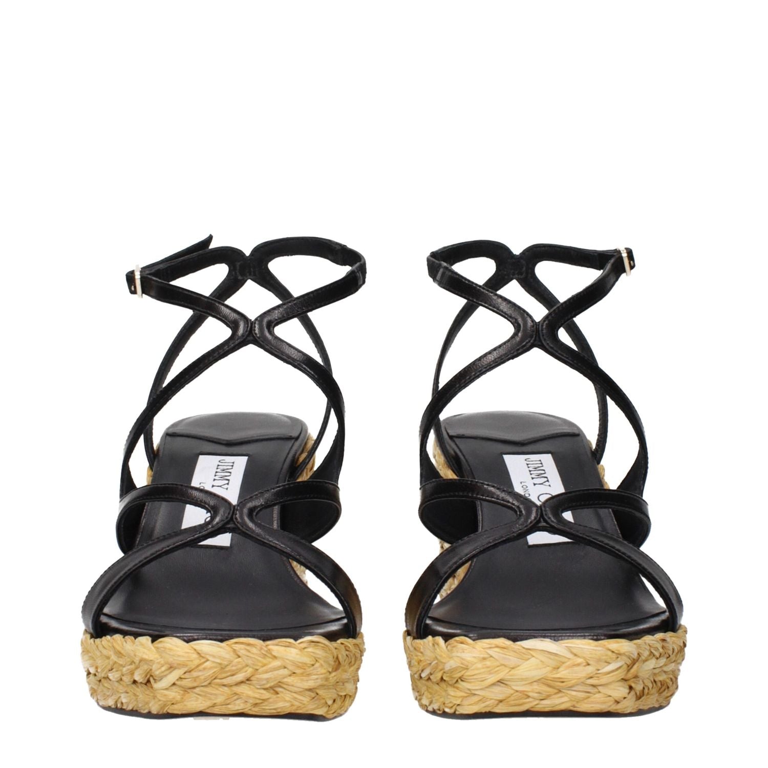 Jimmy Choo Black Leather Wedge Sandals