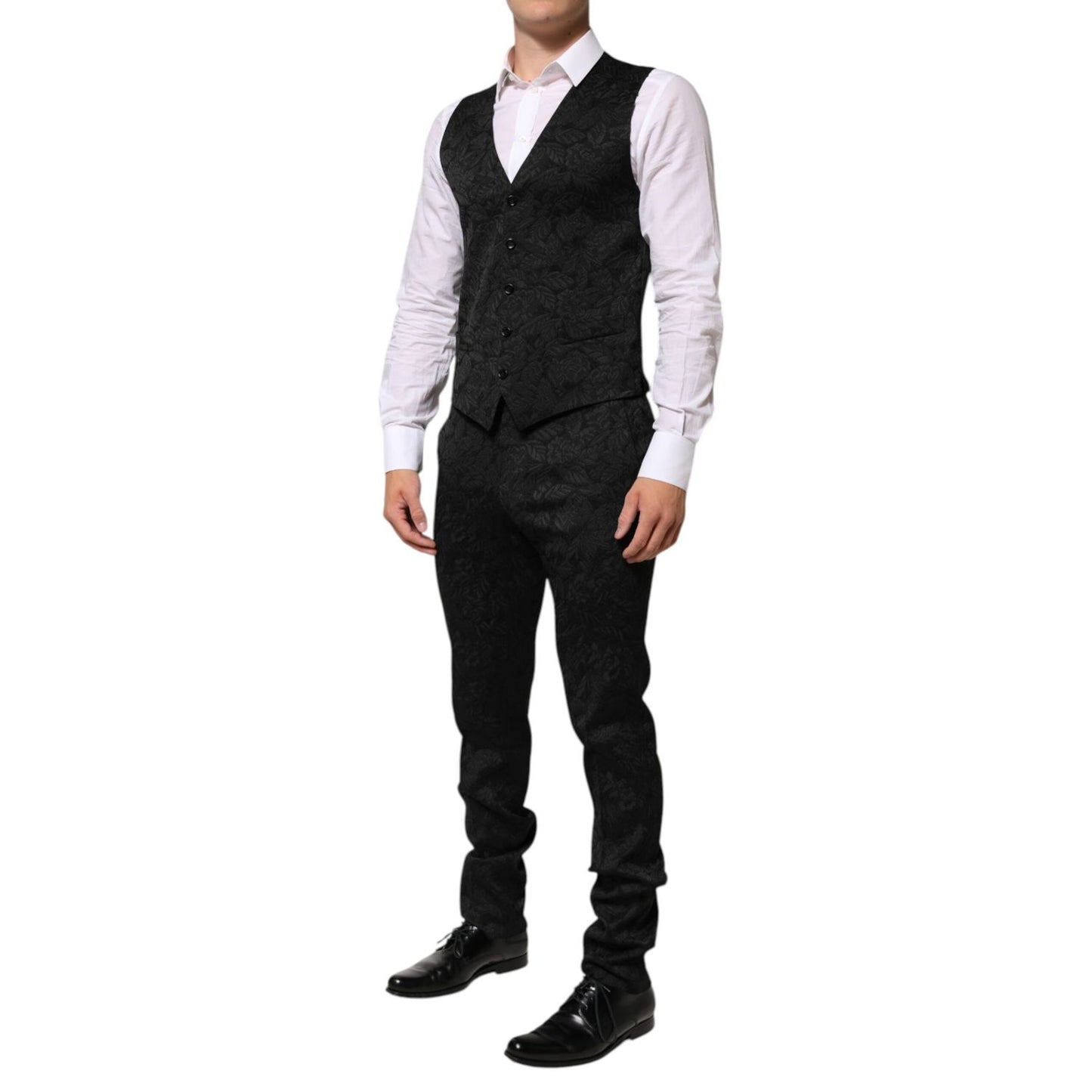 Dolce & Gabbana Black 3 Piece Brocade Jacquard Suit MARTINI