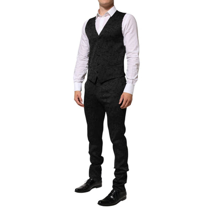 Dolce & Gabbana Black 3 Piece Brocade Jacquard Suit MARTINI