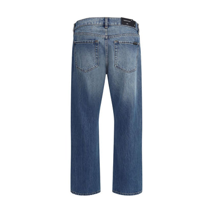 7FOR Blue Cotton Straight-Leg Jeans 7FOR