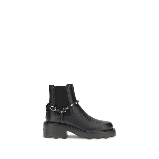 Valentino Garavani Black Calf Leather Bos Taurus Ankle Boots