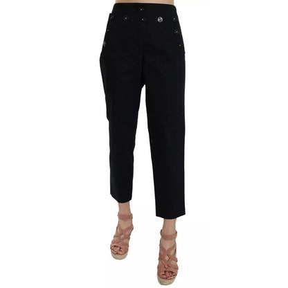 Dolce & Gabbana Black Cropped Front Button Embellished Pants Dolce & Gabbana