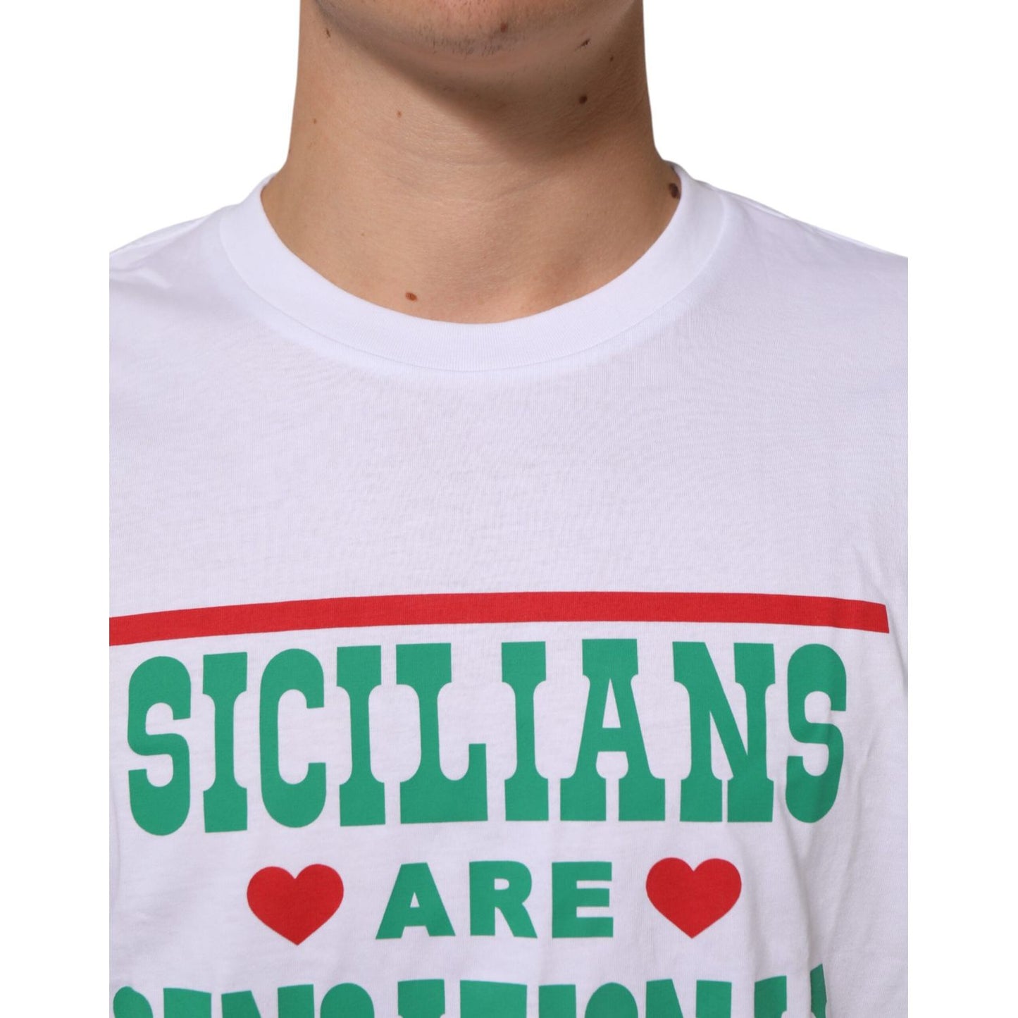 Dolce & Gabbana White Graphic Print Cotton Crew Neck T-shirt