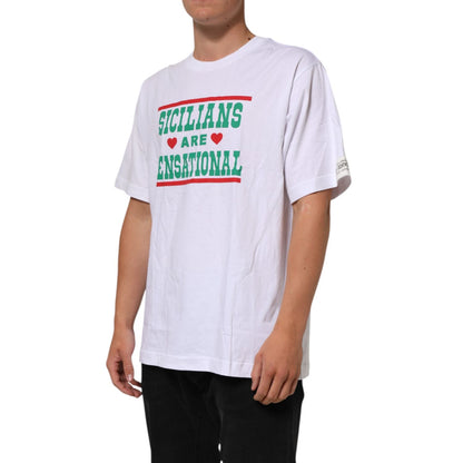 Dolce & Gabbana White Graphic Print Cotton Crew Neck T-shirt