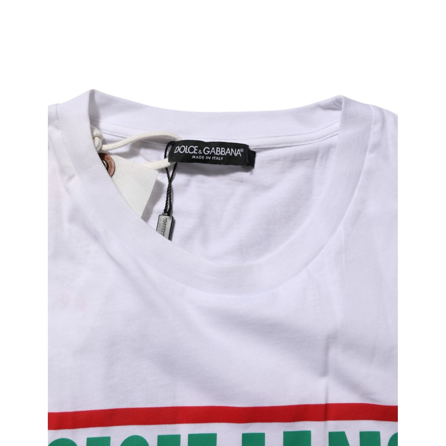 Dolce & Gabbana White Graphic Print Cotton Crew Neck T-shirt